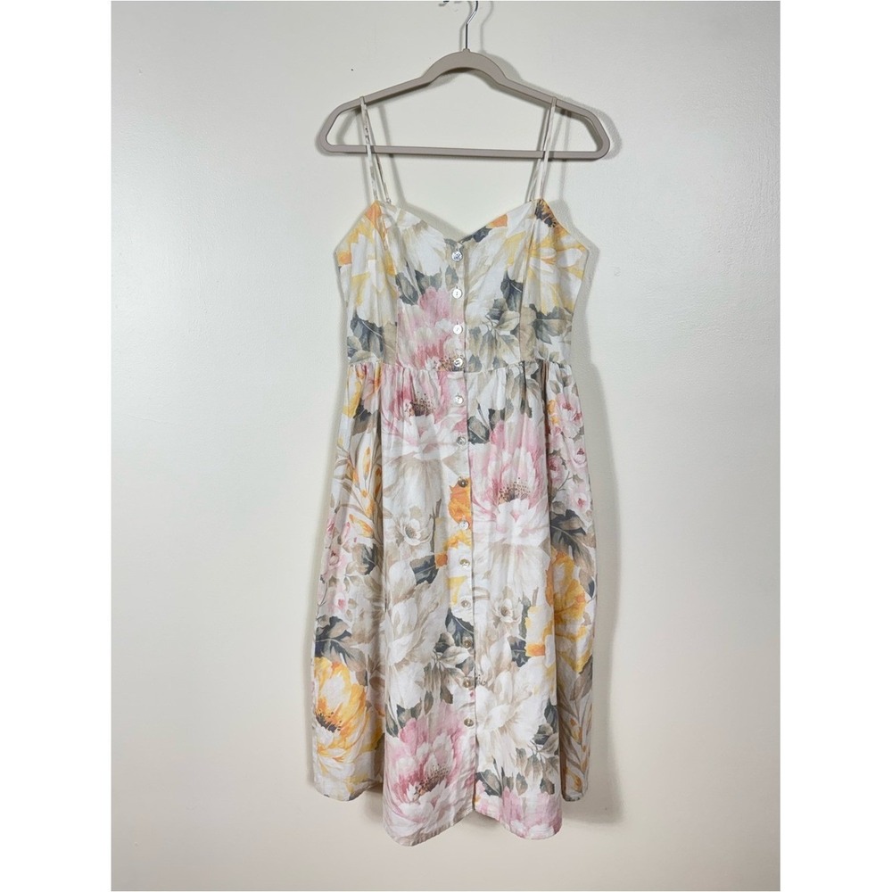 H&M Floral Linen Dress Medium Romantic Feminine Cottage Garden Party Coastal